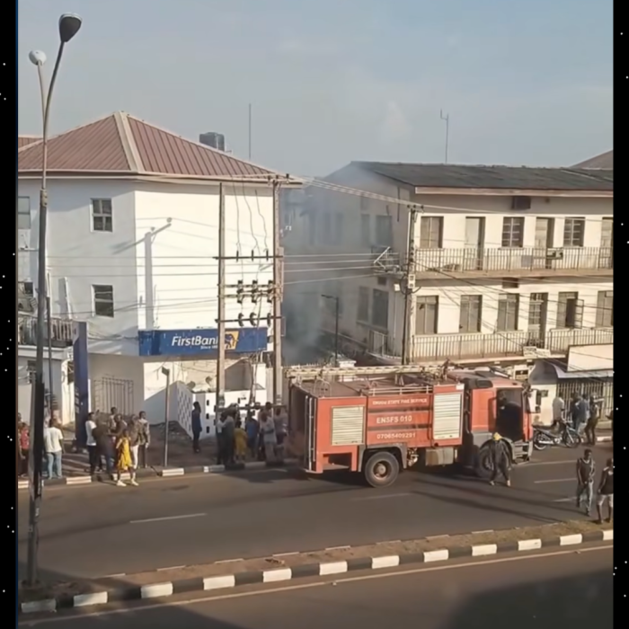 BREAKING: Fire Outbreak at First Bank of Nigeria, Ogui Road Averted by Swift Response
