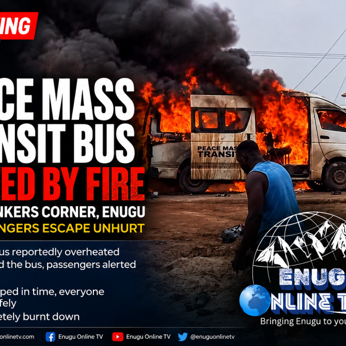 Peace Mass Transit Bus Gutted by Fire Near Thinkers Corner, Enugu as Passengers Escape Unhurt